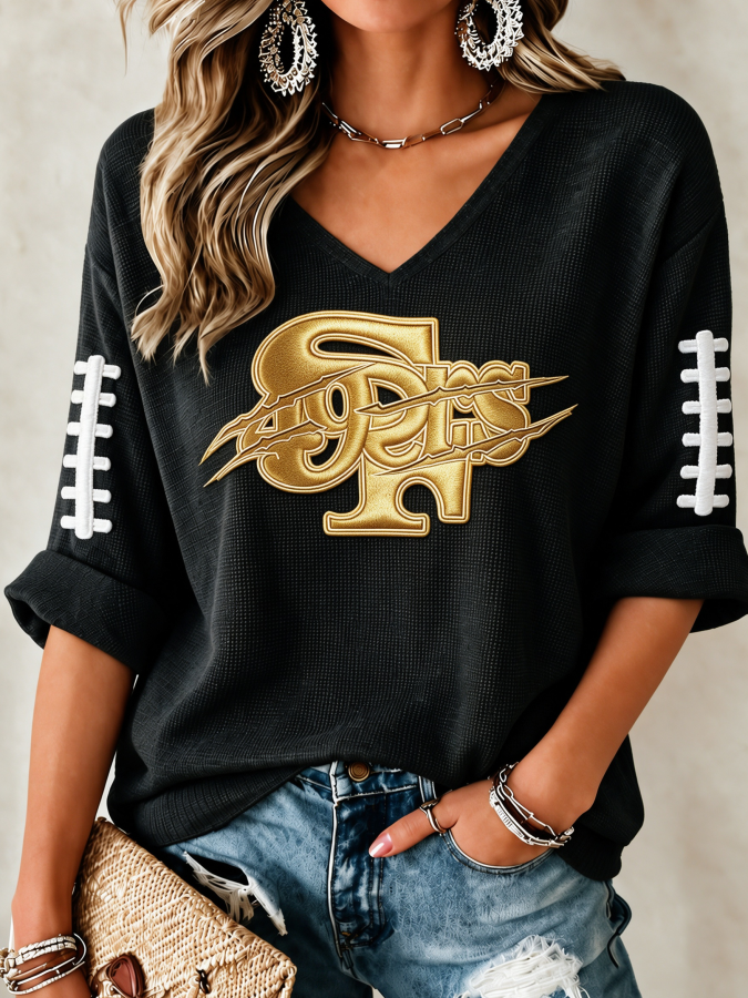 Women'S Football Casual Waffle Top
