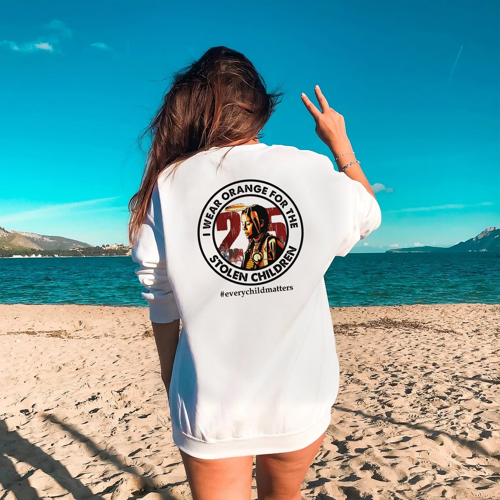 Every Child Matters Wearing 215 Stolen Children Circle For Orange Shirt Day Unisex Back T-shirt/Hoodie/Sweatshirt