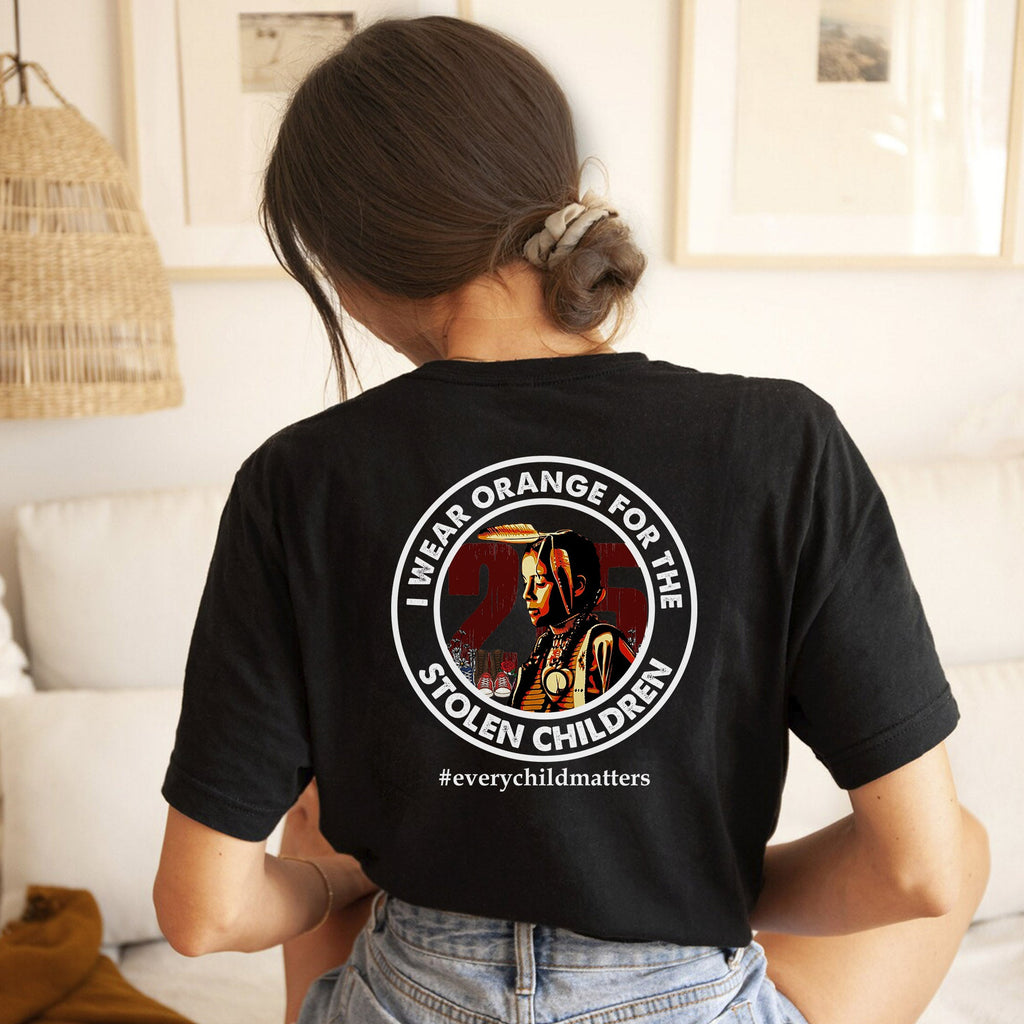 Every Child Matters Wearing 215 Stolen Children Circle For Orange Shirt Day Unisex Back T-shirt/Hoodie/Sweatshirt