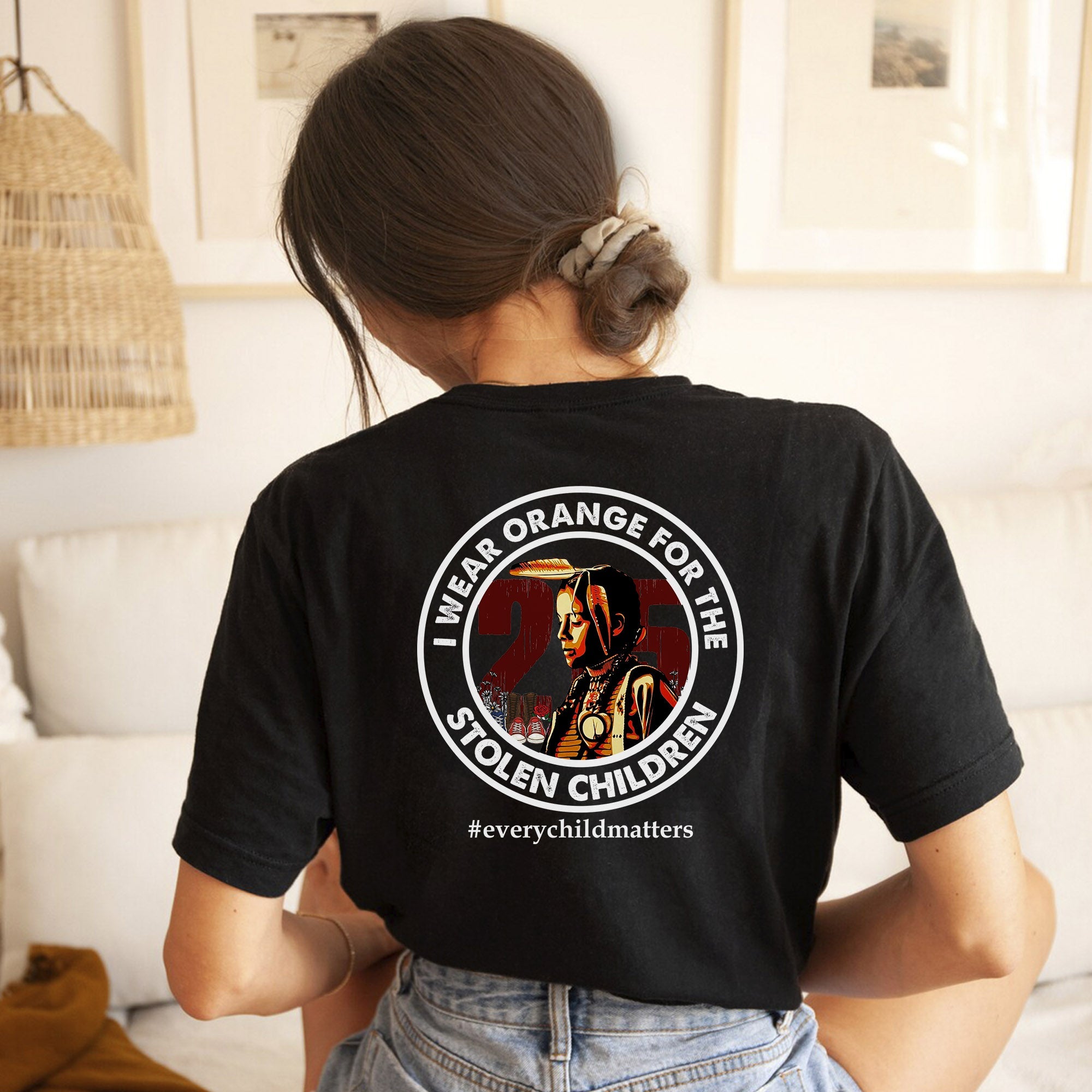 Every Child Matters Wearing 215 Stolen Children Circle For Orange Shirt Day Unisex Back T-shirt/Hoodie/Sweatshirt