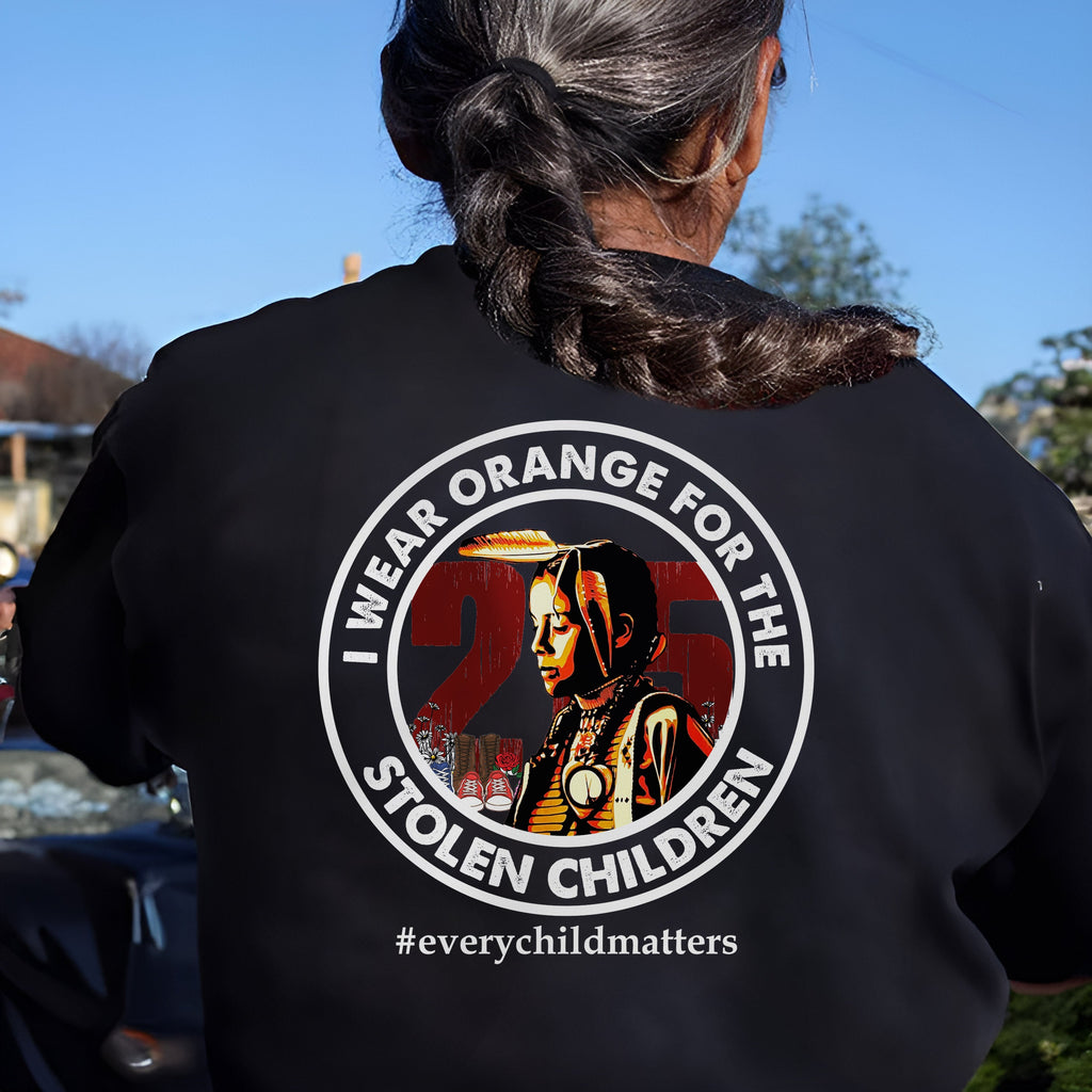 Every Child Matters Wearing 215 Stolen Children Circle For Orange Shirt Day Unisex Back T-shirt/Hoodie/Sweatshirt