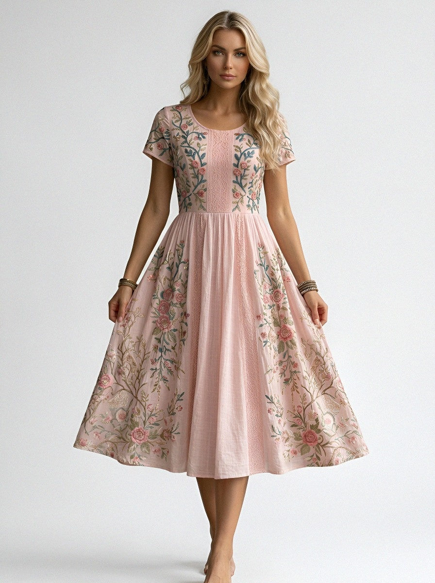 Women's Breast Cancer Awareness Floral Rose Printed Dress