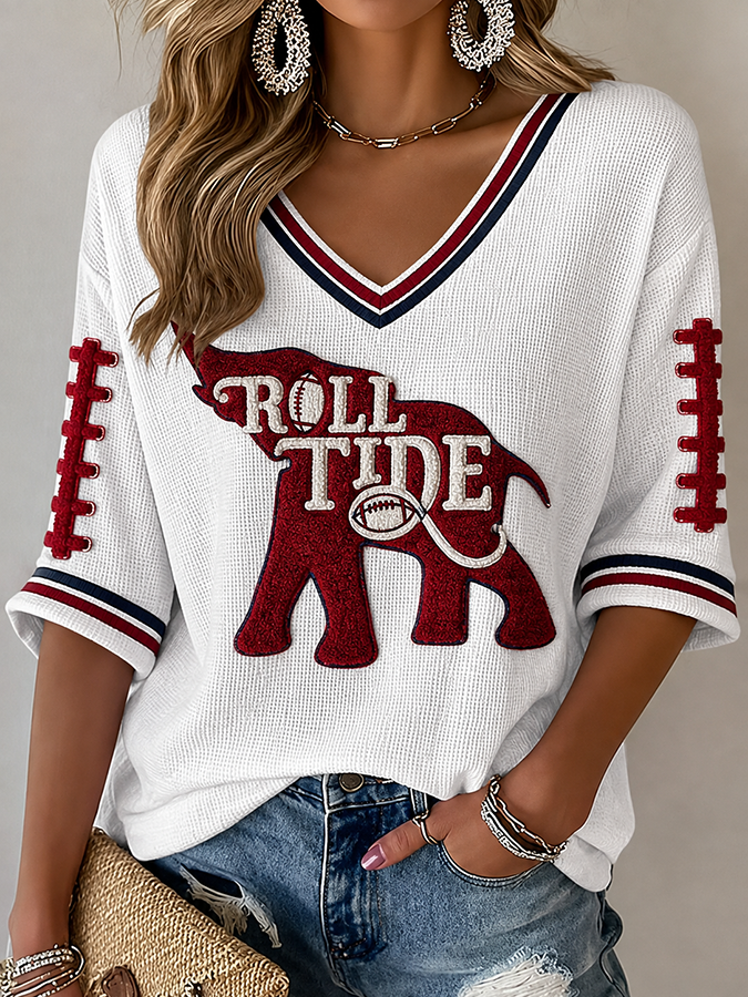 Women'S Football Print Waffle  Top
