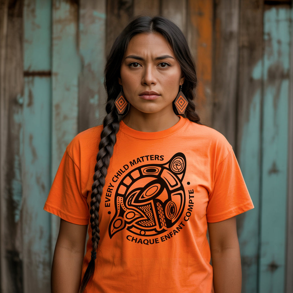 Every Child Matters Chaque Enfant Compte – Indigenous Turtle Orange Shirt Day Unisex T-shirt/Hoodie/Sweatshirt