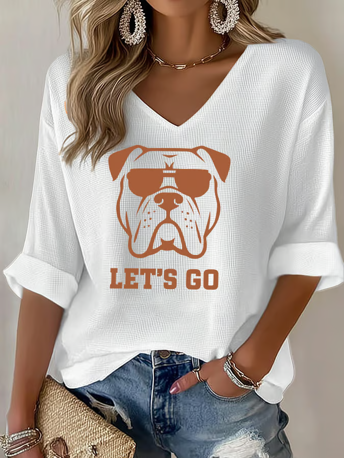 Women'S Football Print Casual Waffle T-Shirt