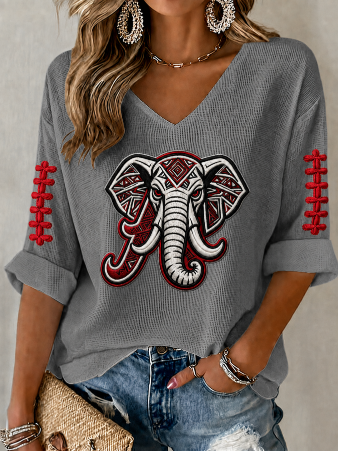Women'S Football Print Waffle  Top