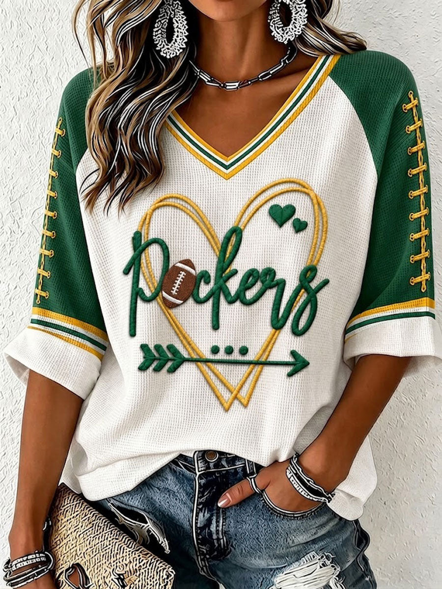 Women'S Football Print Waffle Top