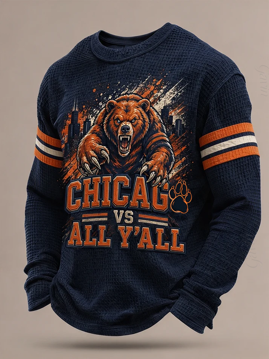 Men'S Football Gameday Gift For Football Fans Casual Waffle Long Sleeve Top