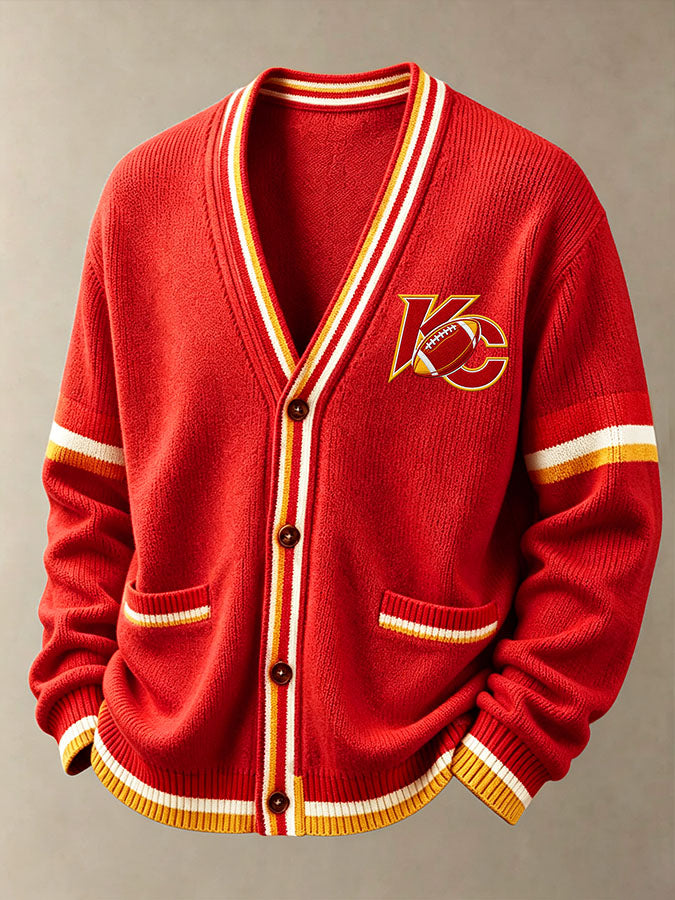 Men'S Casual Football Printed Cardigan