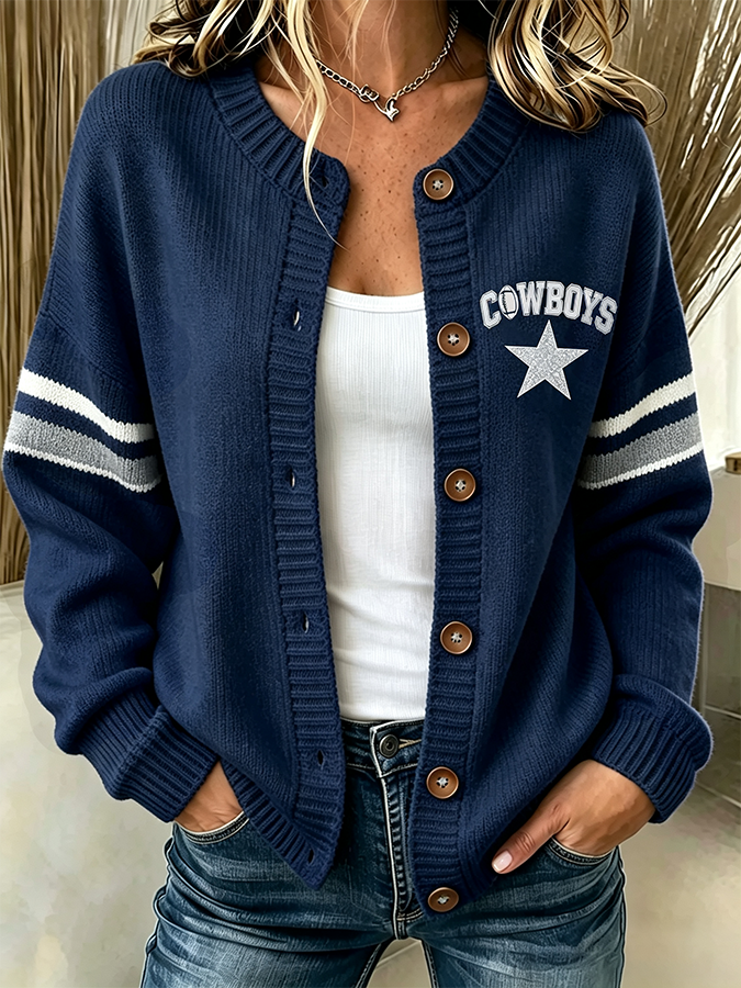 Women'S Casual Football Plant Knitted Cardigan Top