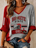 Women'S College Rugby Printed Waffle V-Neck Top