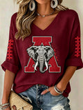 Women'S Rugby Patterned Waffle V-Neck Top