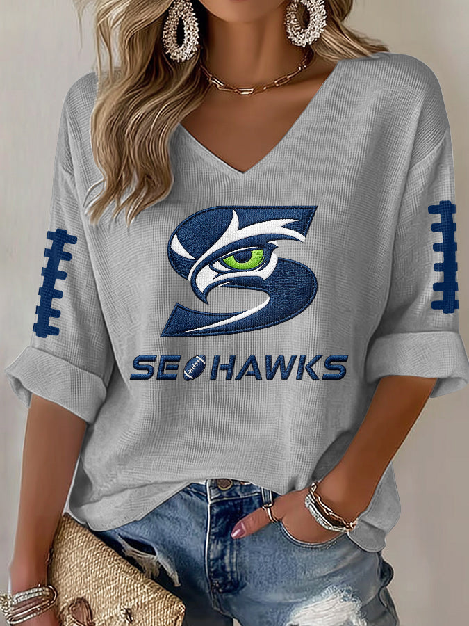 Women'S Football Print Waffle Top