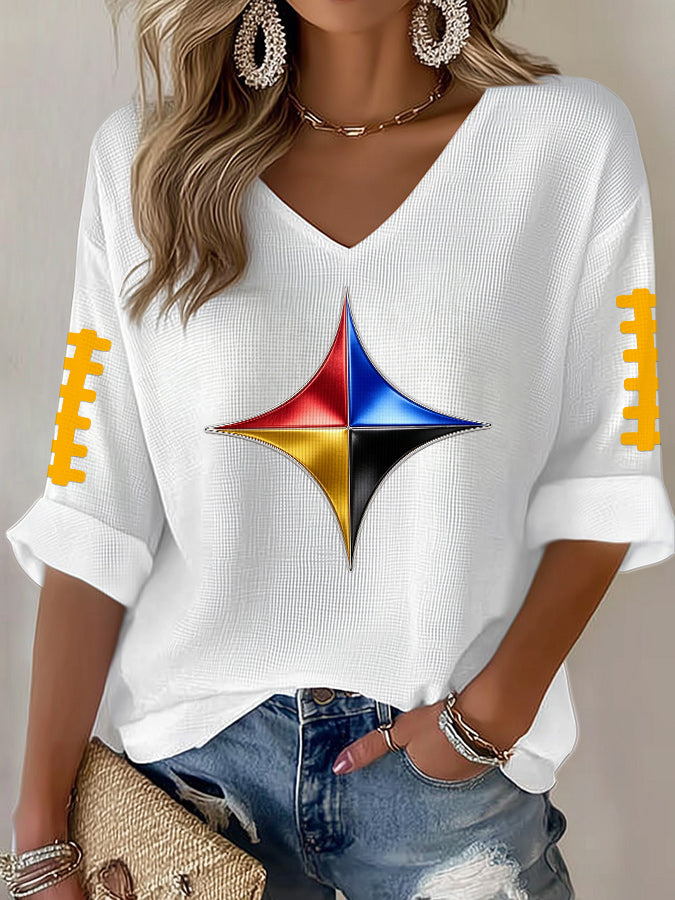 Women'S Football Print Waffle Top