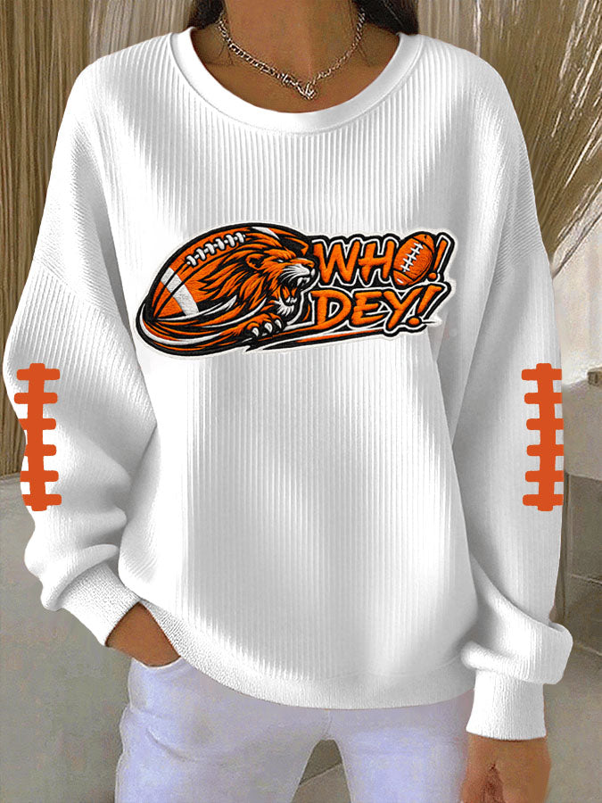 Women's Football Print Long-Sleeved Knit Top