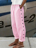 Women'S Casual Pink Stripe Art Breast Cancer Awareness Printed Trousers