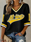 Women's Football Printed Waffle V-Neck Top
