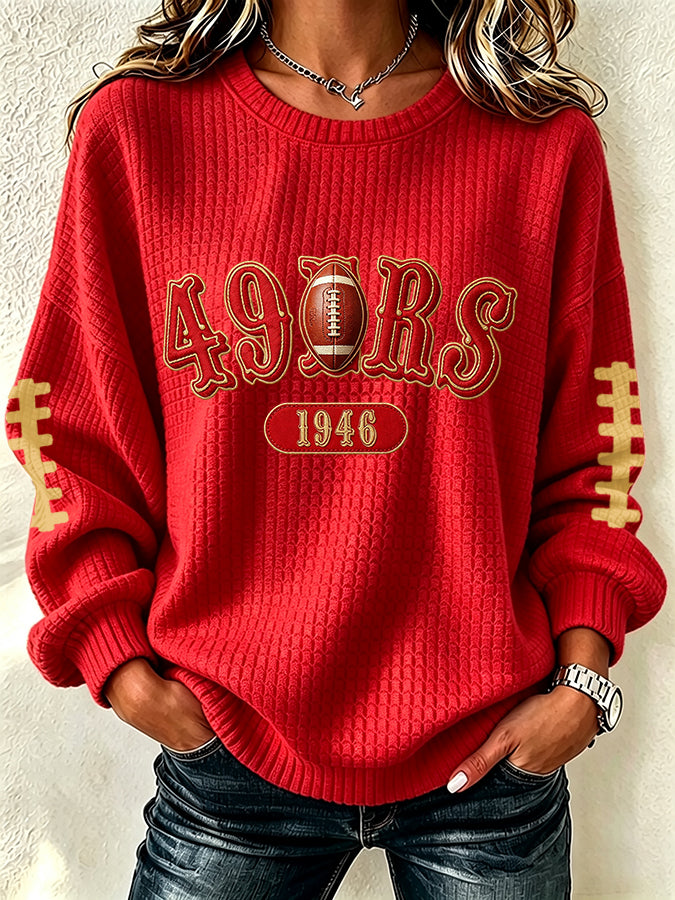 Women'S Football Print Long Sleeved Round Neck Sweatshirt