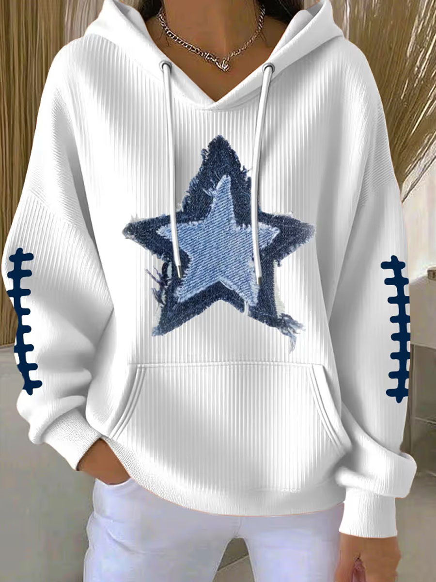Women'S Football Print Hooded Sweatshirt