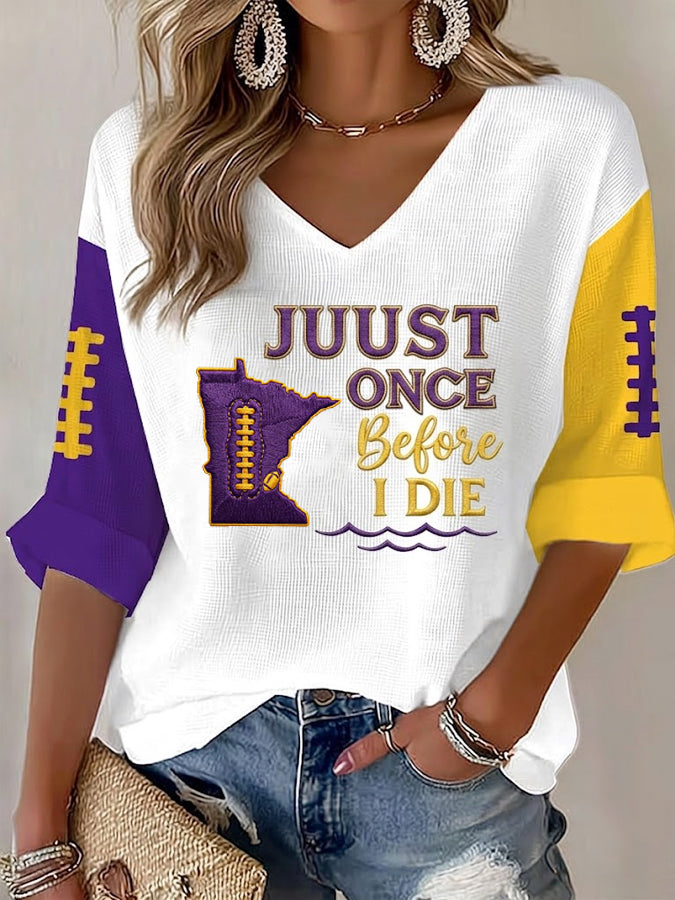 Women'S Football Print Waffle  Top