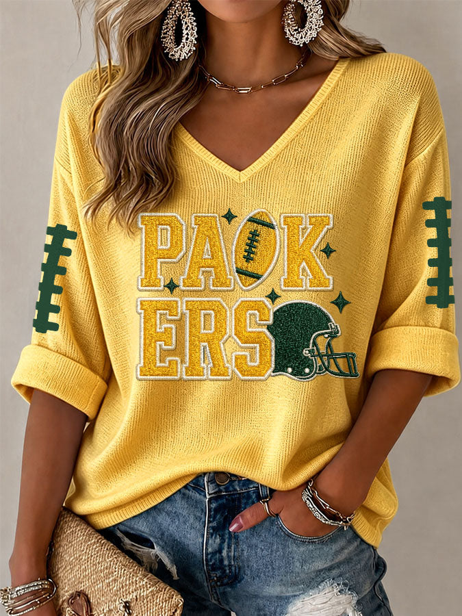 Women'S Football Print Waffle Top