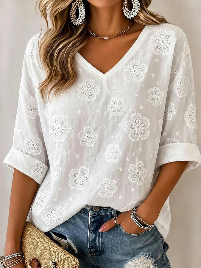 Women's V-neck floral print shirt