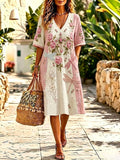 Women'S Cotton And Linen Casual Vacation Lace  Faith Printed Dress
