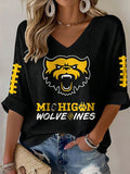 Women'S Football Print Waffle Top