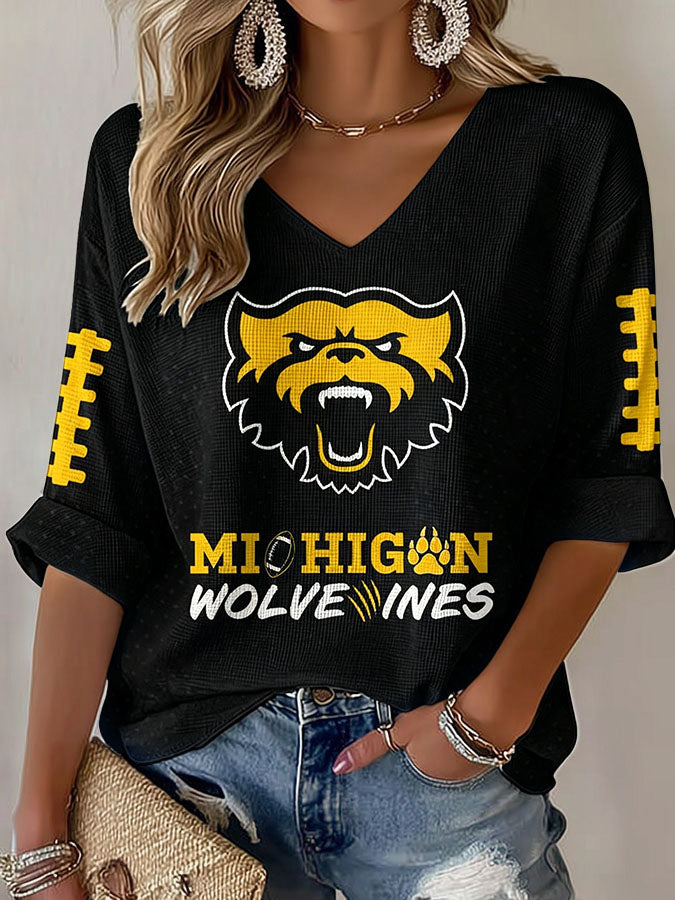 Women'S Football Print Waffle Top