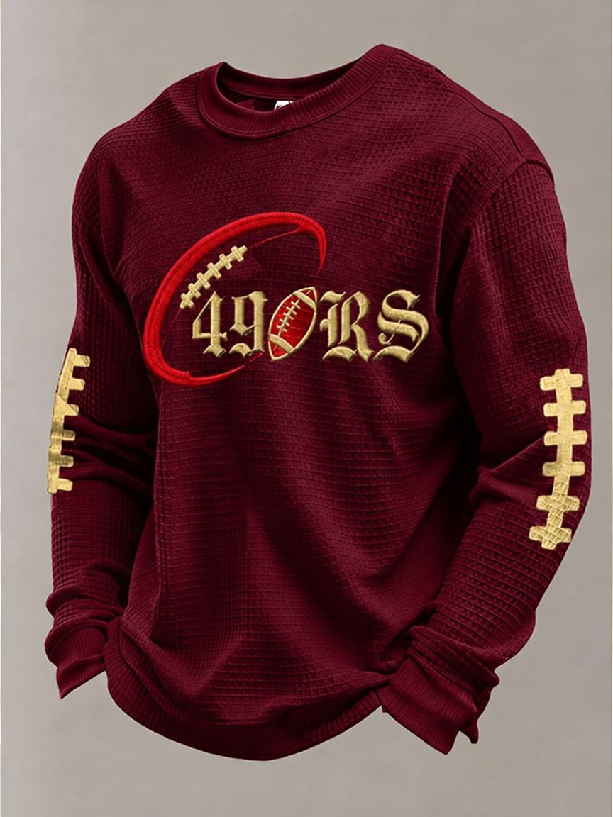Men's Football Sports Pattern Waffle T-Shirt