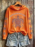 Women'S Orange Shirt With Sun Print Sweatshirt