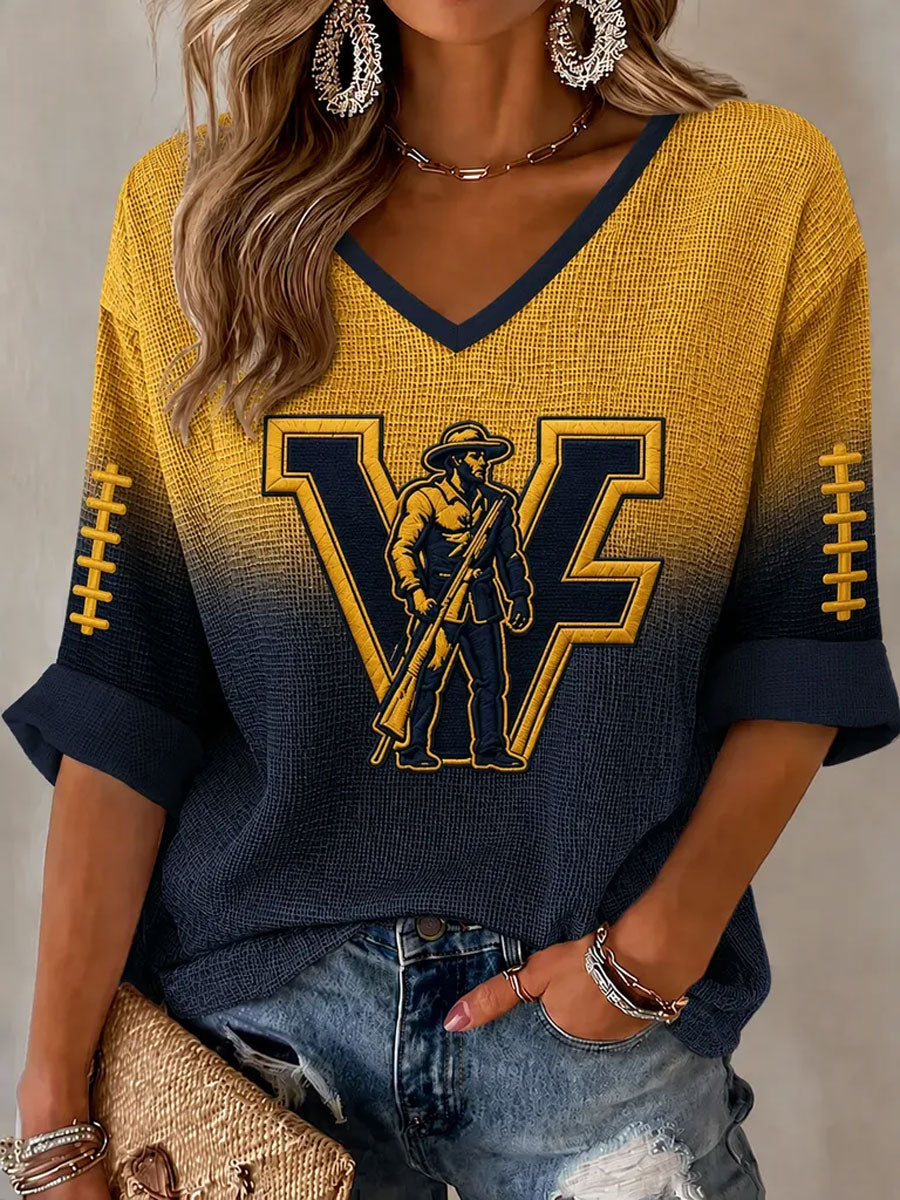 Women'S Football Print Waffle Top