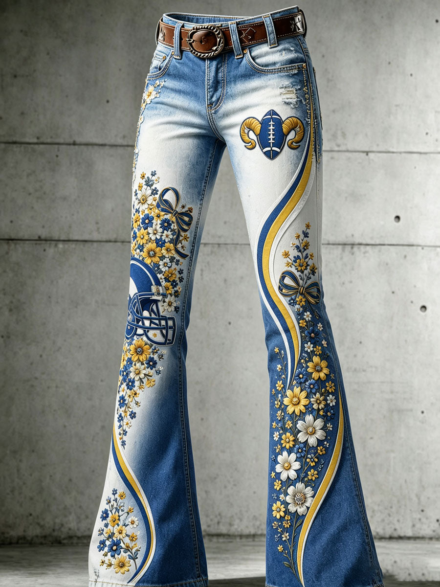 Women's Football Printed Denim Pants