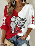 Women'S Rugby Patterned Waffle V-Neck Top