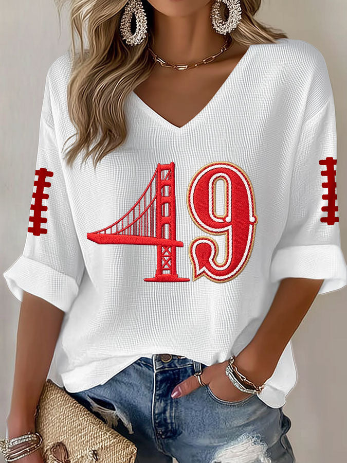 Women'S Football Print Waffle Top
