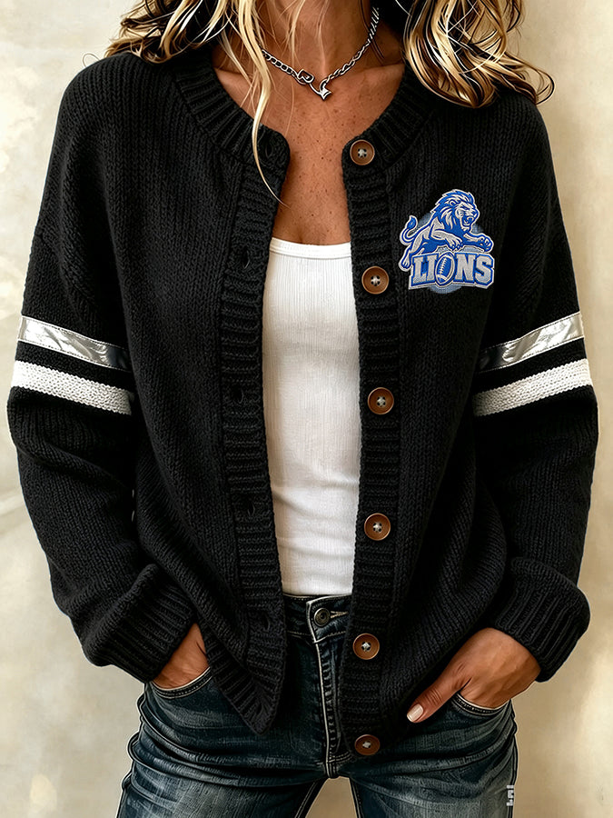 Women'S Football Printed Knitted Cardigan