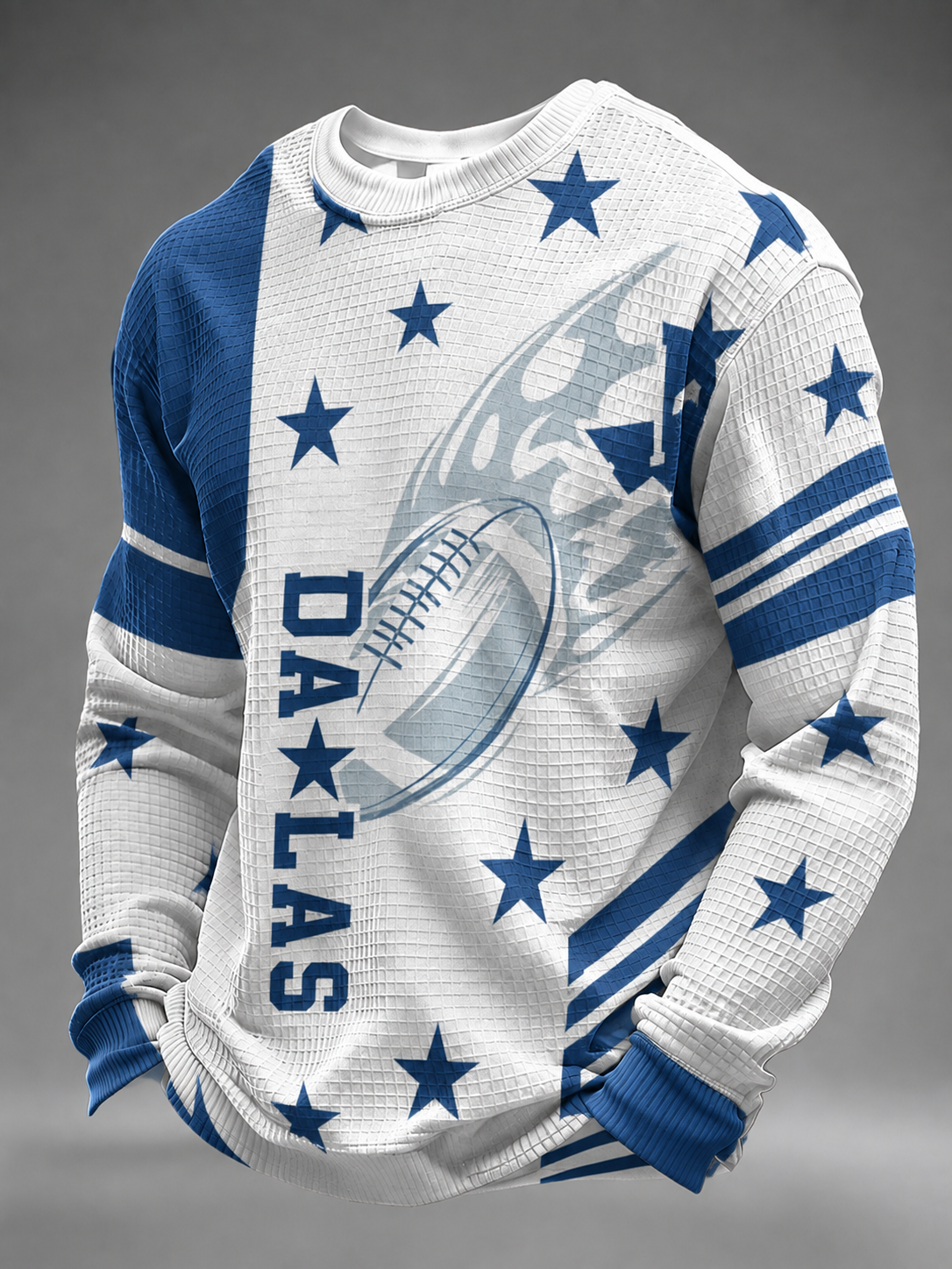 Men'S Football Fan Round Neck Waffle Hoodie