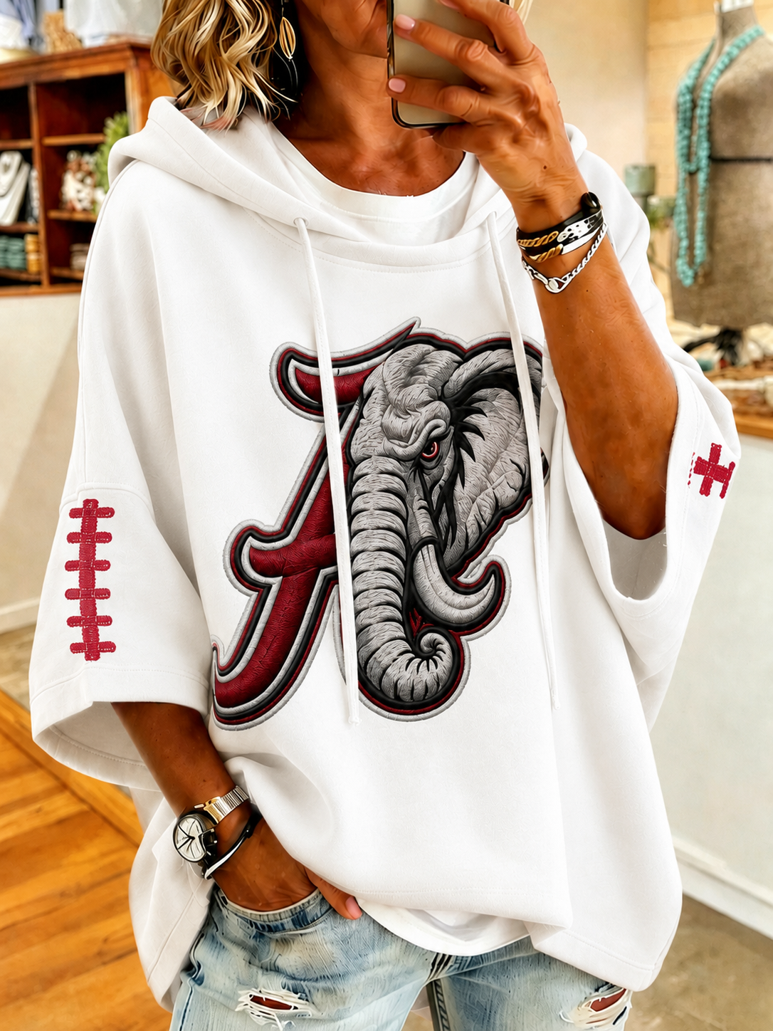 Women'S Retro Rugby Printed Hoodie