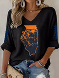 Women'S Rugby Printed Waffle Long Sleeve T-Shirt