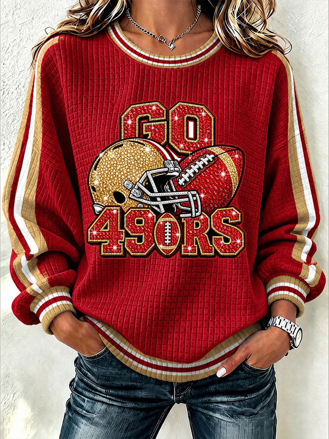 Women'S Football Print Long Sleeved Round Neck Sweatshirt