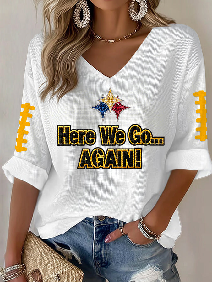 Women'S Football Print Waffle Top