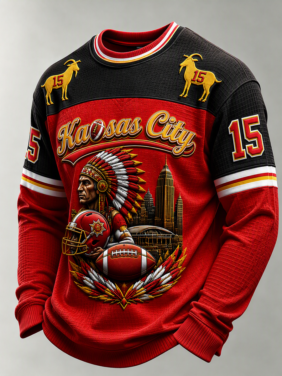 Men'S Football Printed Waffle Sweatshirt