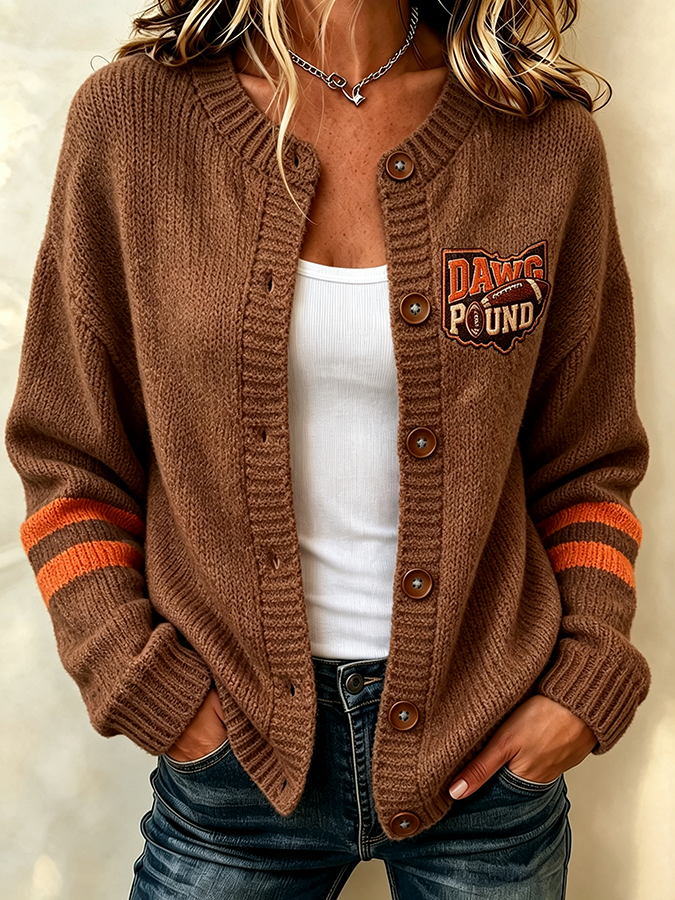Women'S Casual Football Plant Knitted Cardigan Top