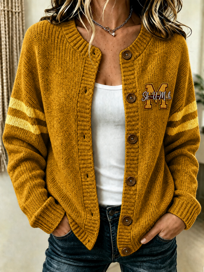 Women's Football Fans Printed Knitted Cardigan Top