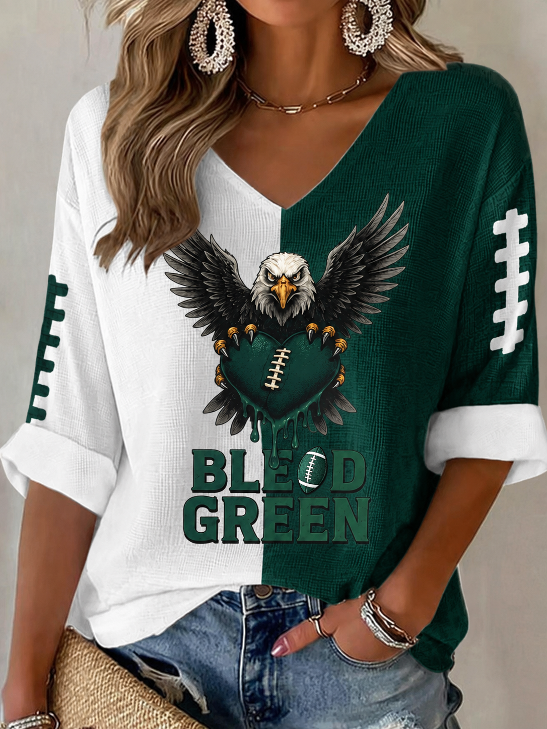 Women'S Football  Print Waffle  Top