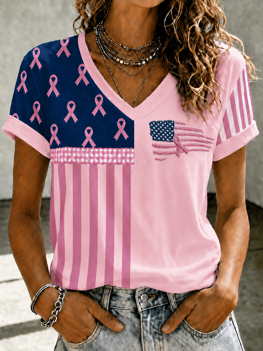 Women'S Casual Breast Cancer Awareness Promotion Pink Art T-Shirt