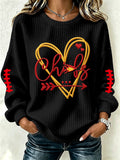 Women'S Football Print Waffle Long Sleeved Round Neck Sweatshirt