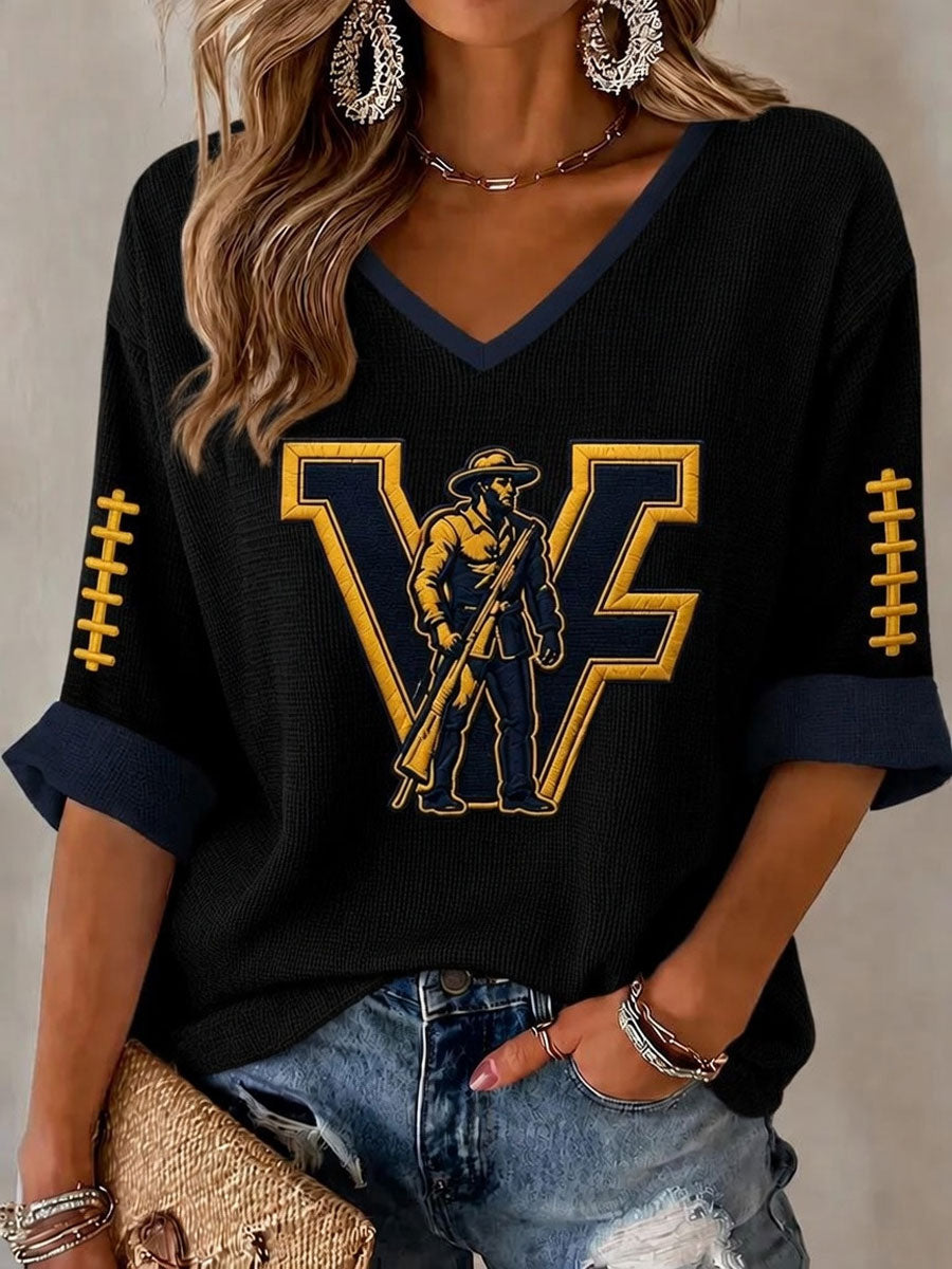 Women'S Football Print Waffle Top