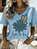 Women's Teal Butterfly 'Let It Be' V-Neck T-Shirt
