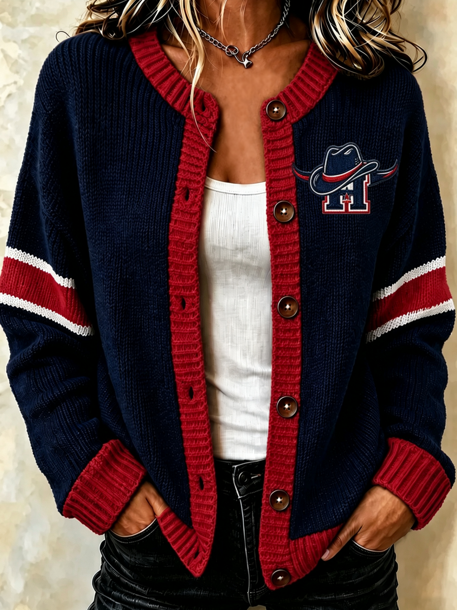 Women'S Casual Football Print Knitted Cardigan Top